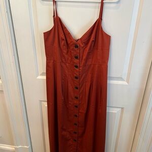 J. Crew Structured Midi Rust Dress with Button Detail